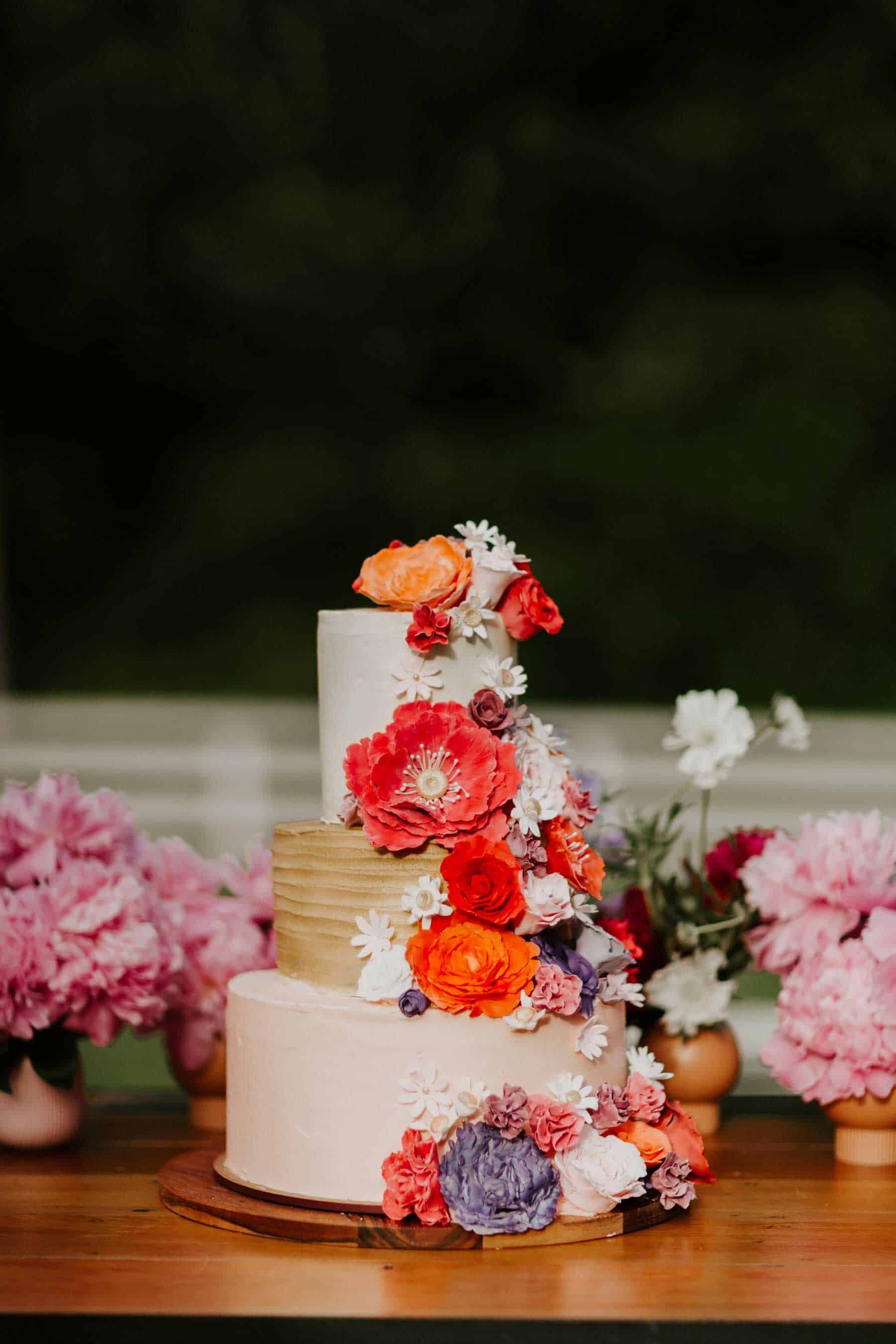 colourful 3 tier wedding cake
