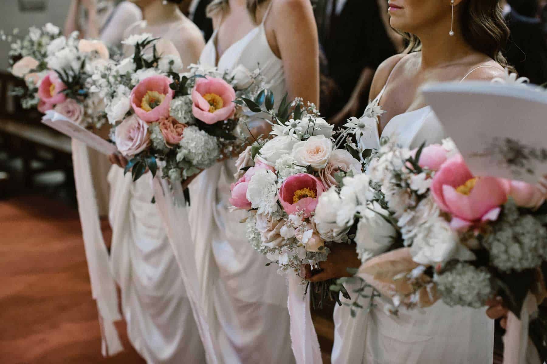 soft pink and white bridesmaids bouquet
