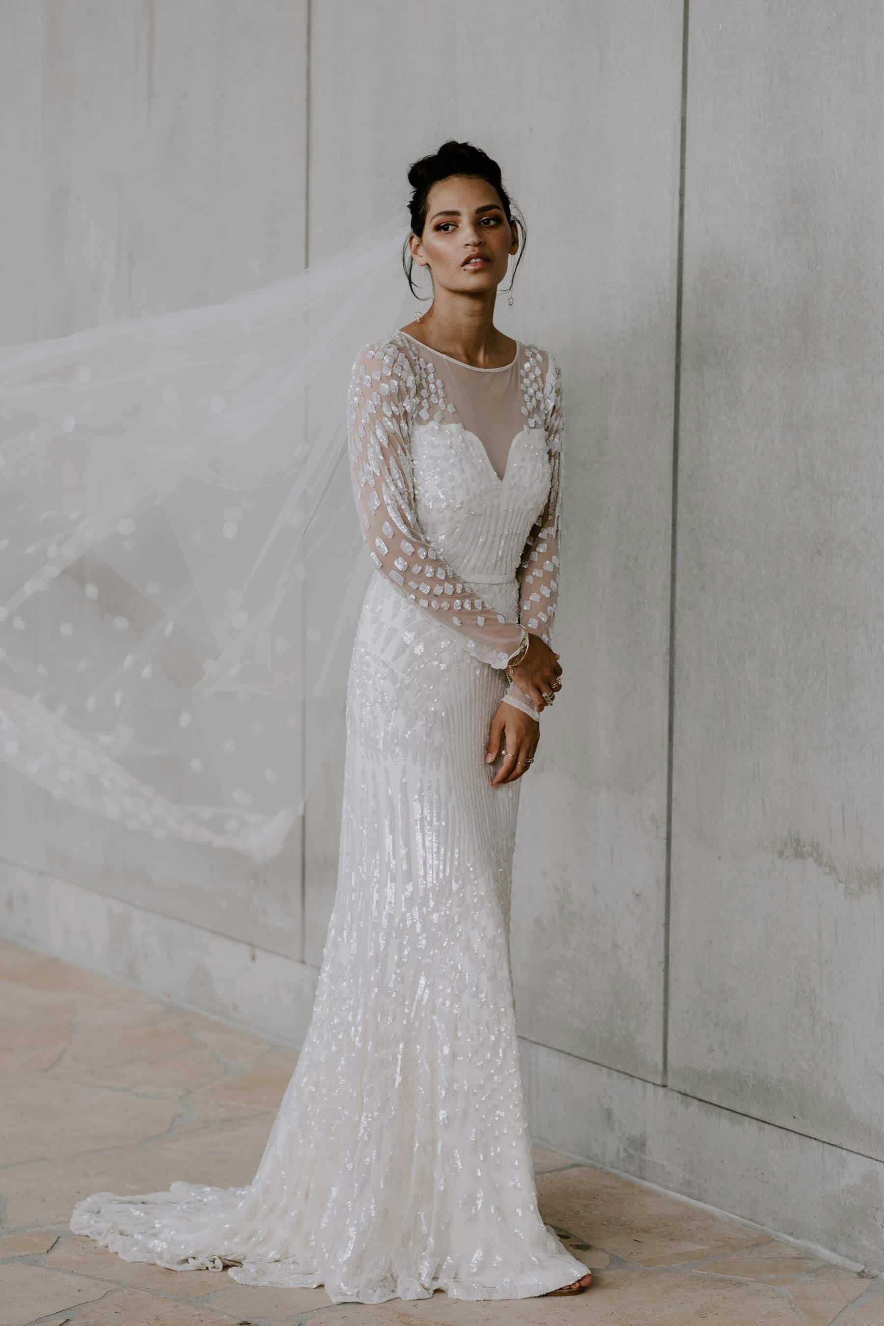 long sleeve sequinned wedding dress