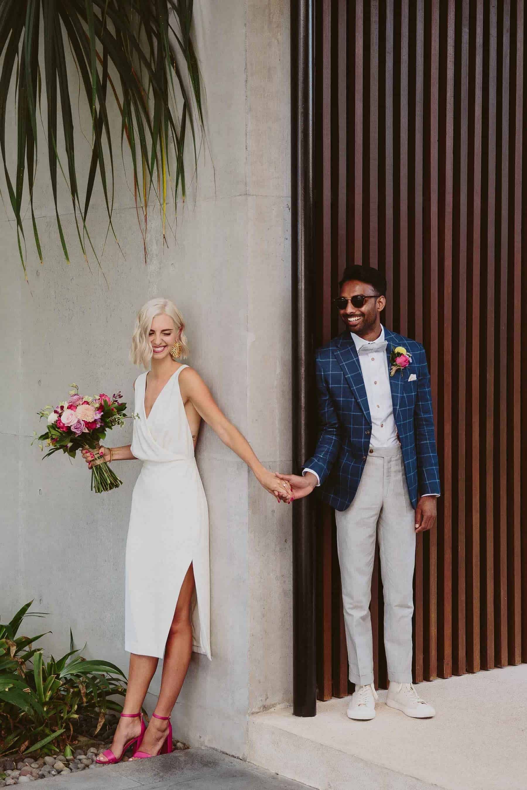 stylish, modern and minimal bride and groom