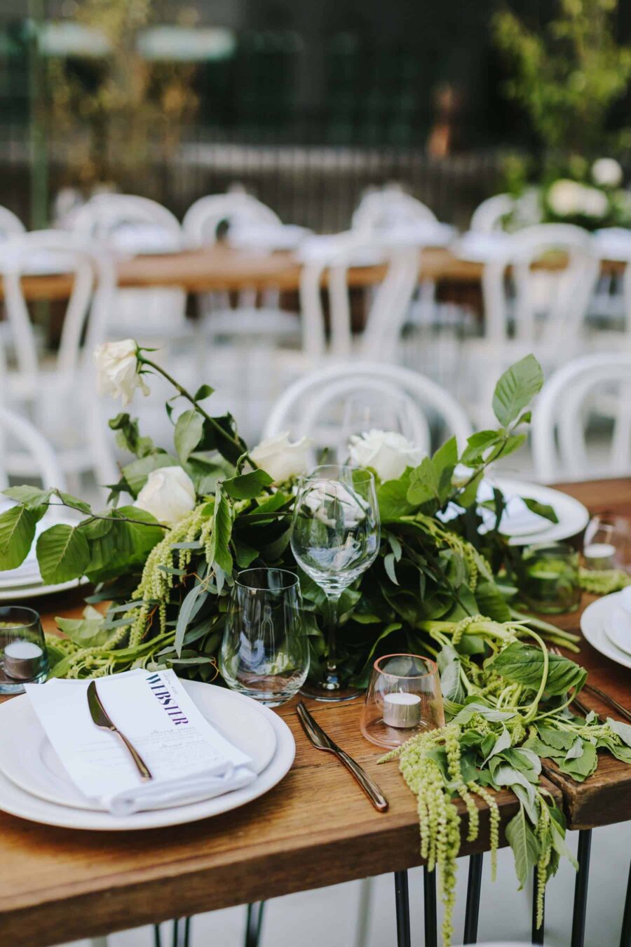 modern table setting with greenery