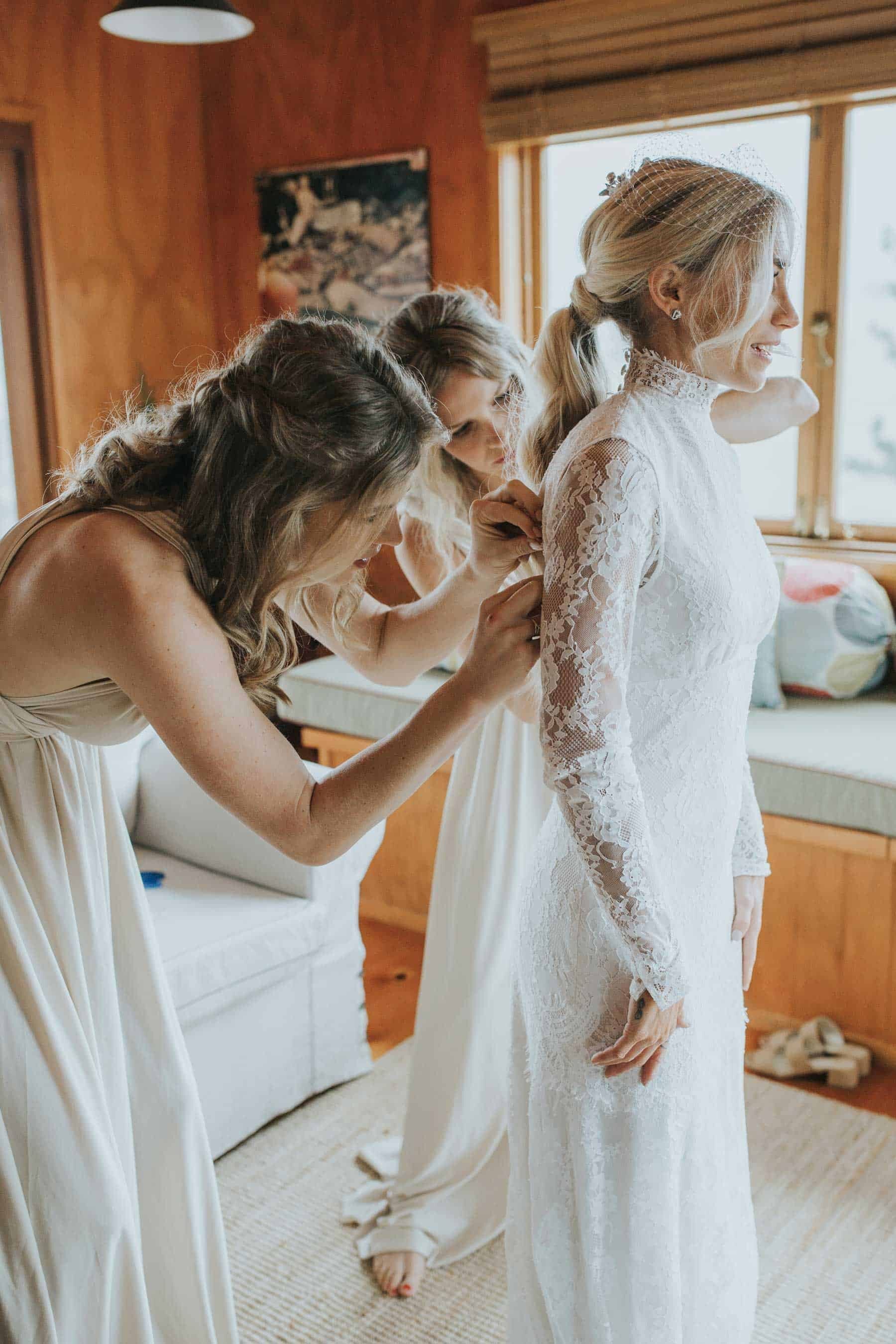 high neck long-sleeve lace wedding dress