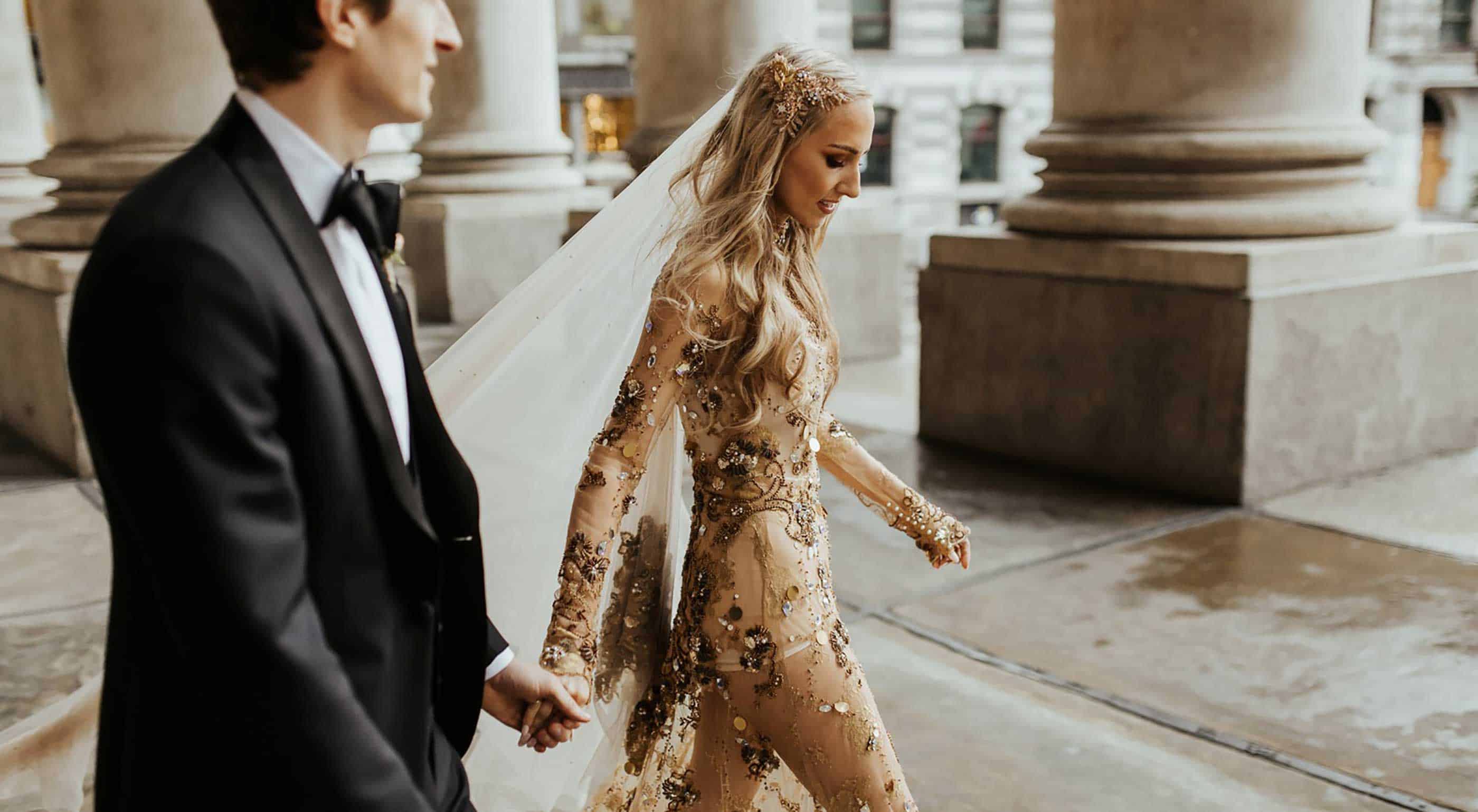 gold embellished wedding dress