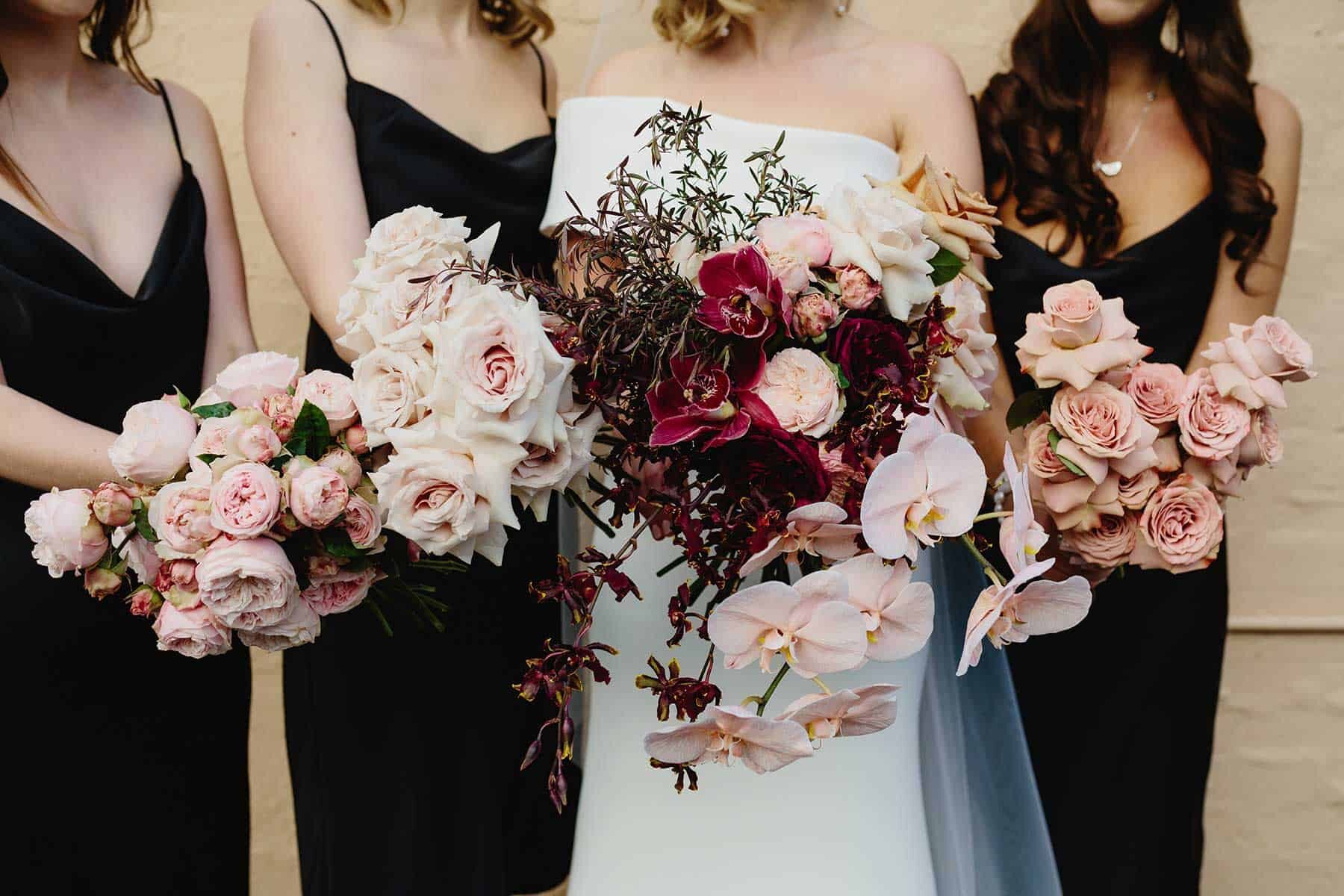 blush and burgundy bridesmaid bouquets