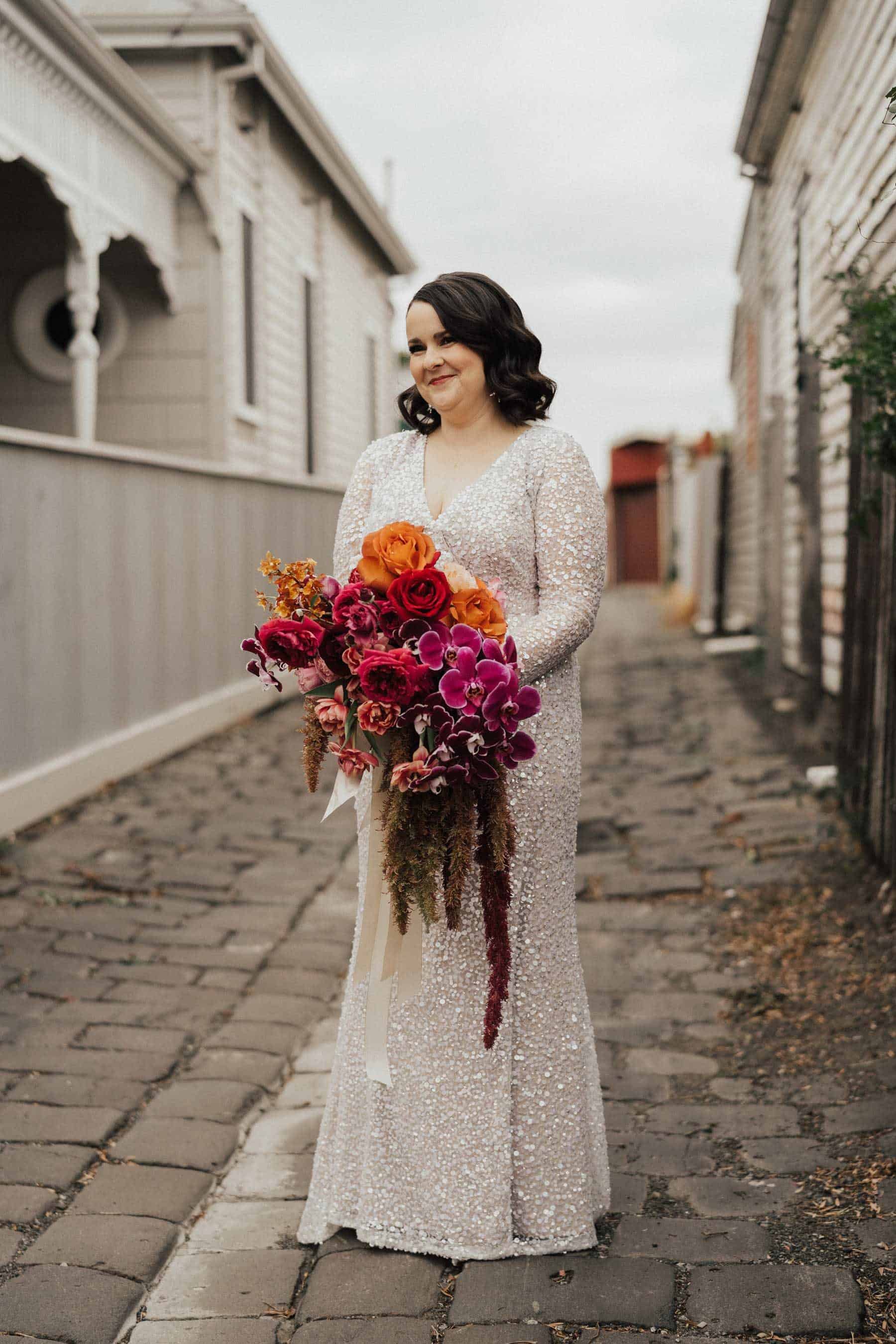 long-sleeve sequn wedding dress by Rachel Gilbert