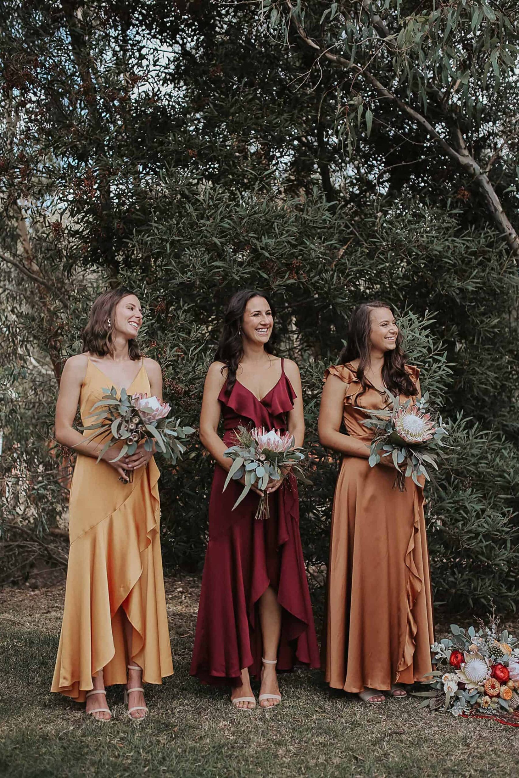 long bridesmaid dresses in autumn tones