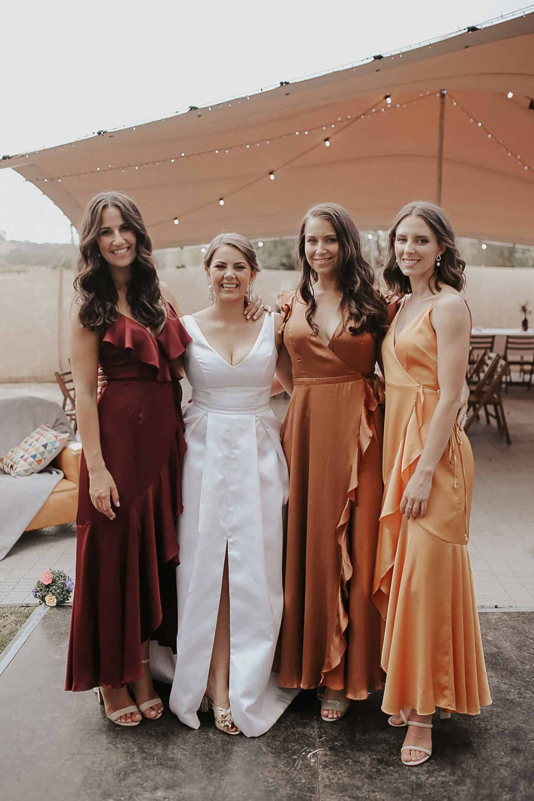 long bridesmaid dresses in autumn tones