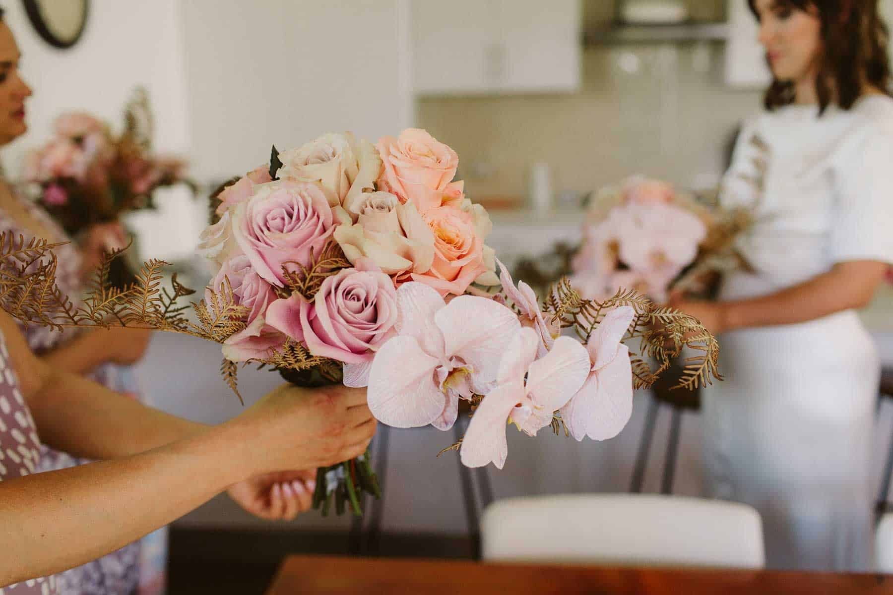 blush bridal bouquet with orchids