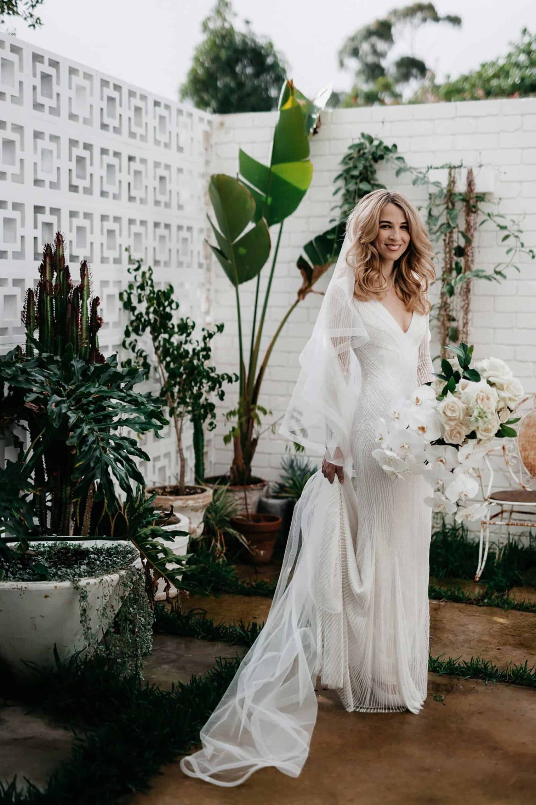 long sleeve beaded wedding dress by Rachel Gilbert