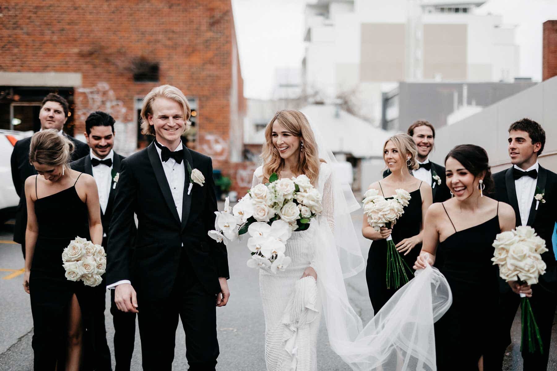 modern all-in-black bridal party