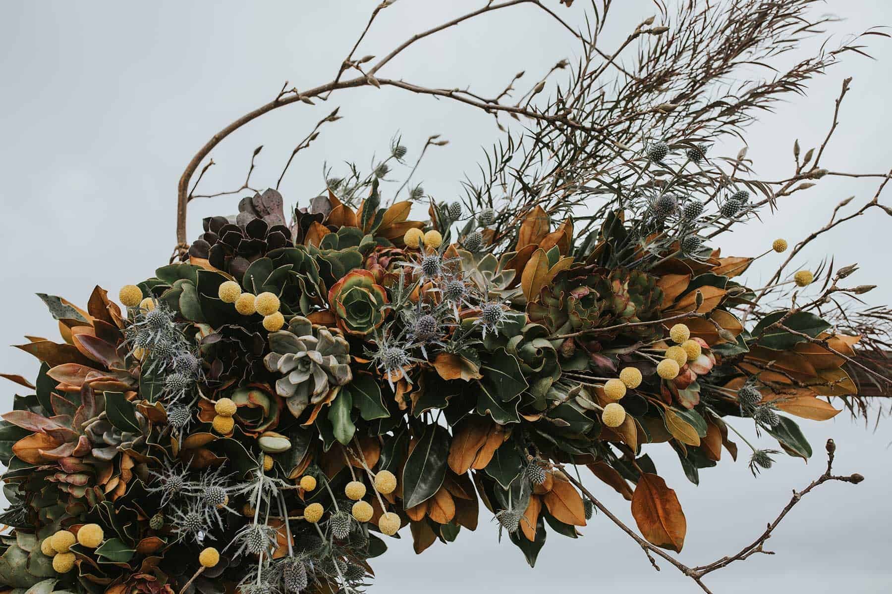 organic succulent floral wedding arbour