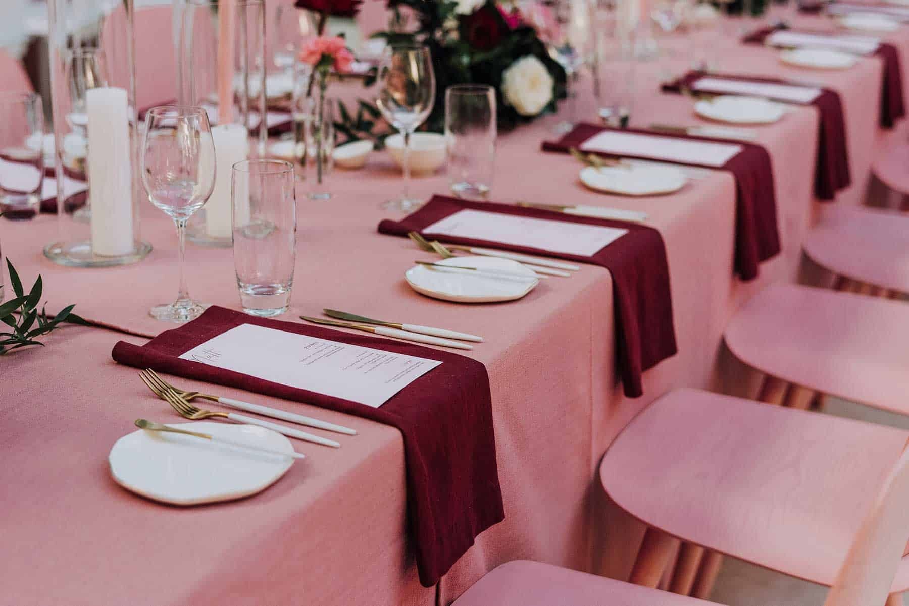 pink bridal table with pink chairs