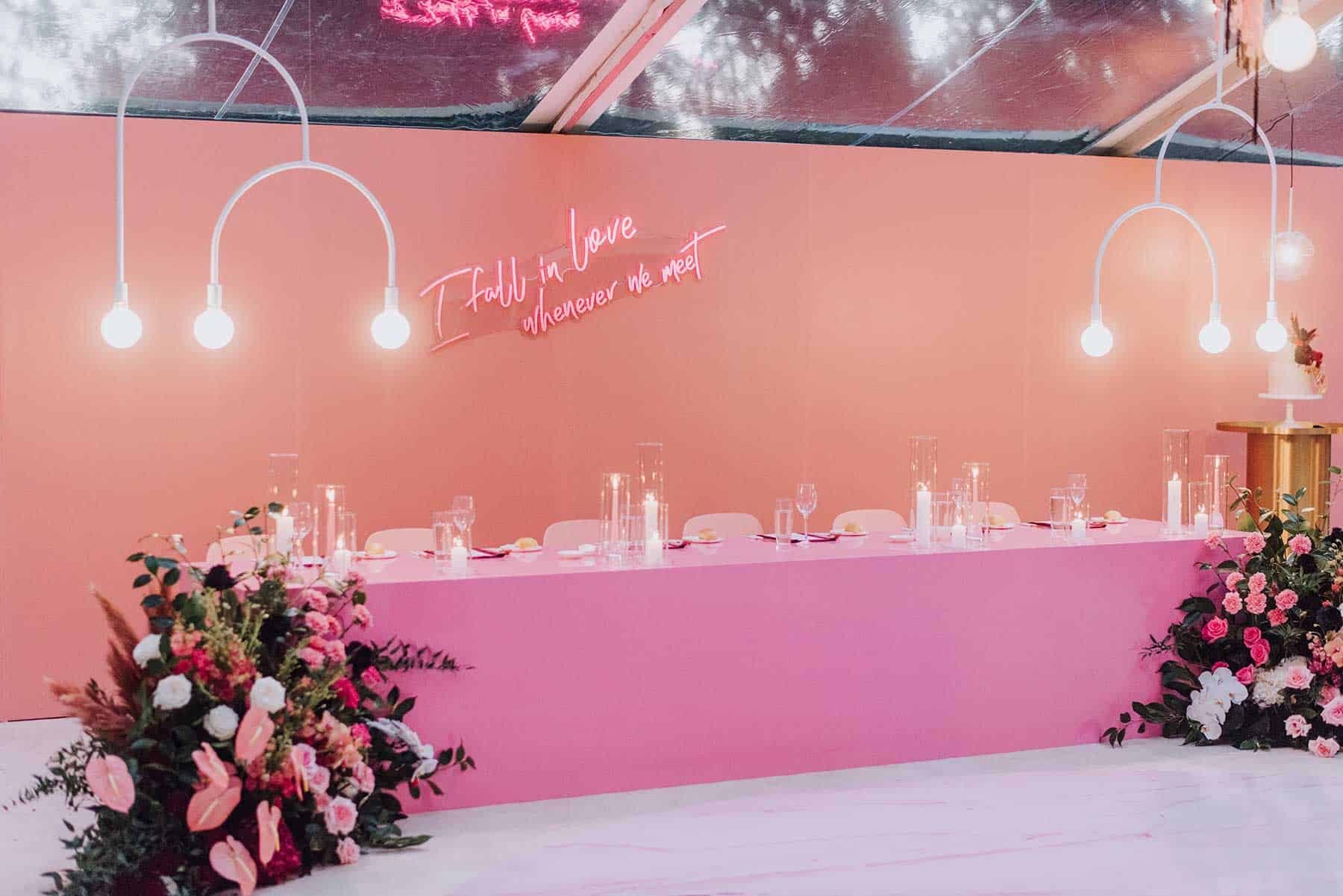 pink neon wedding sign