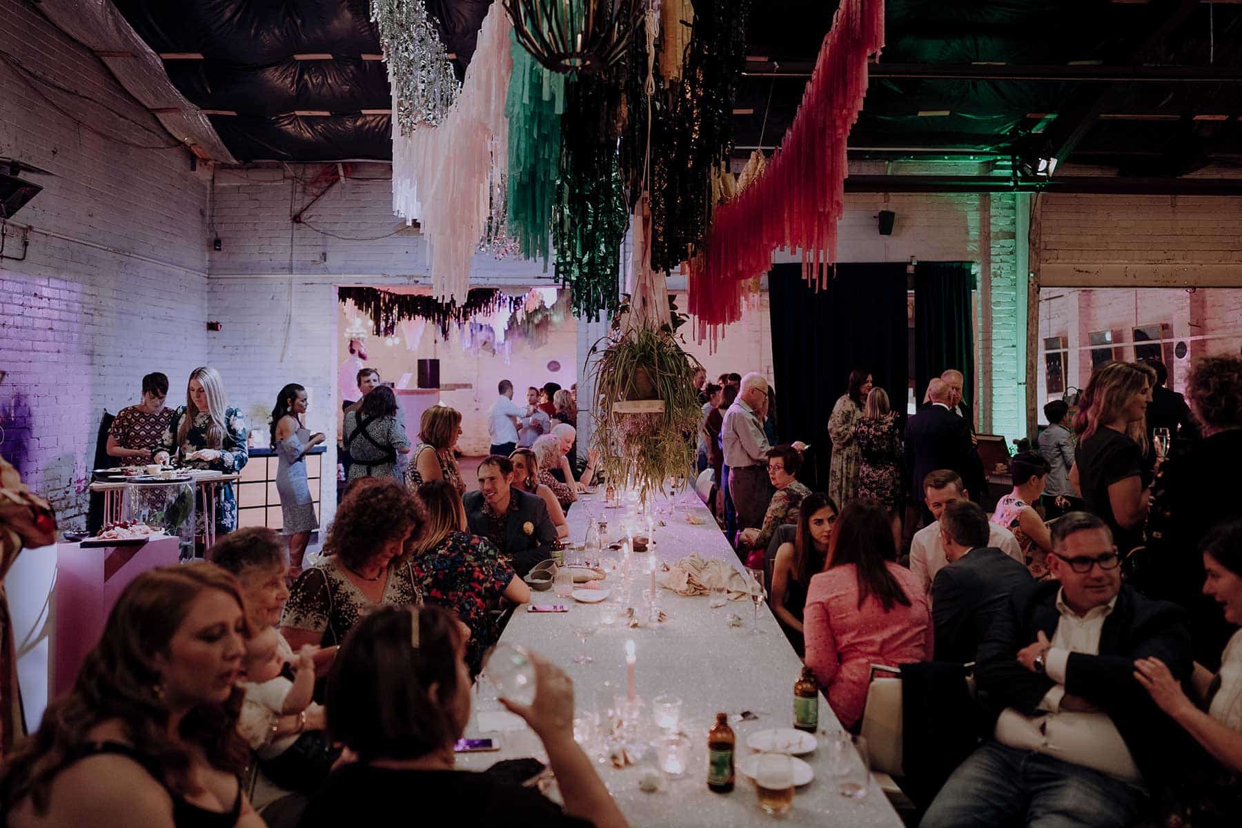 colourful warehouse wedding at The Line in Footscray