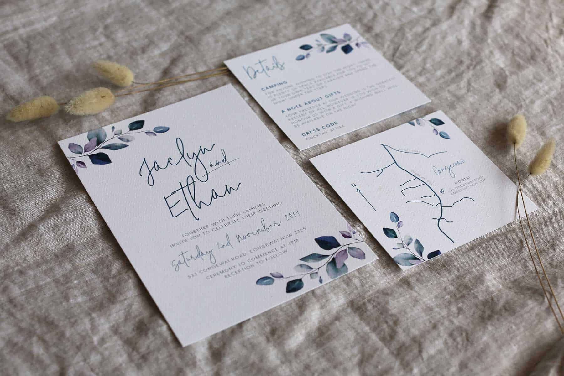 minimalist modern watercolour wedding invitations