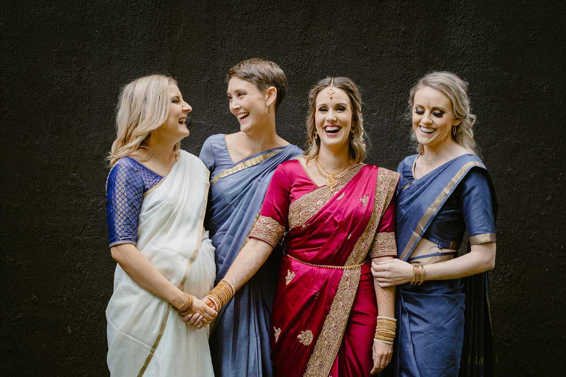 bride and bridesmaids in saris