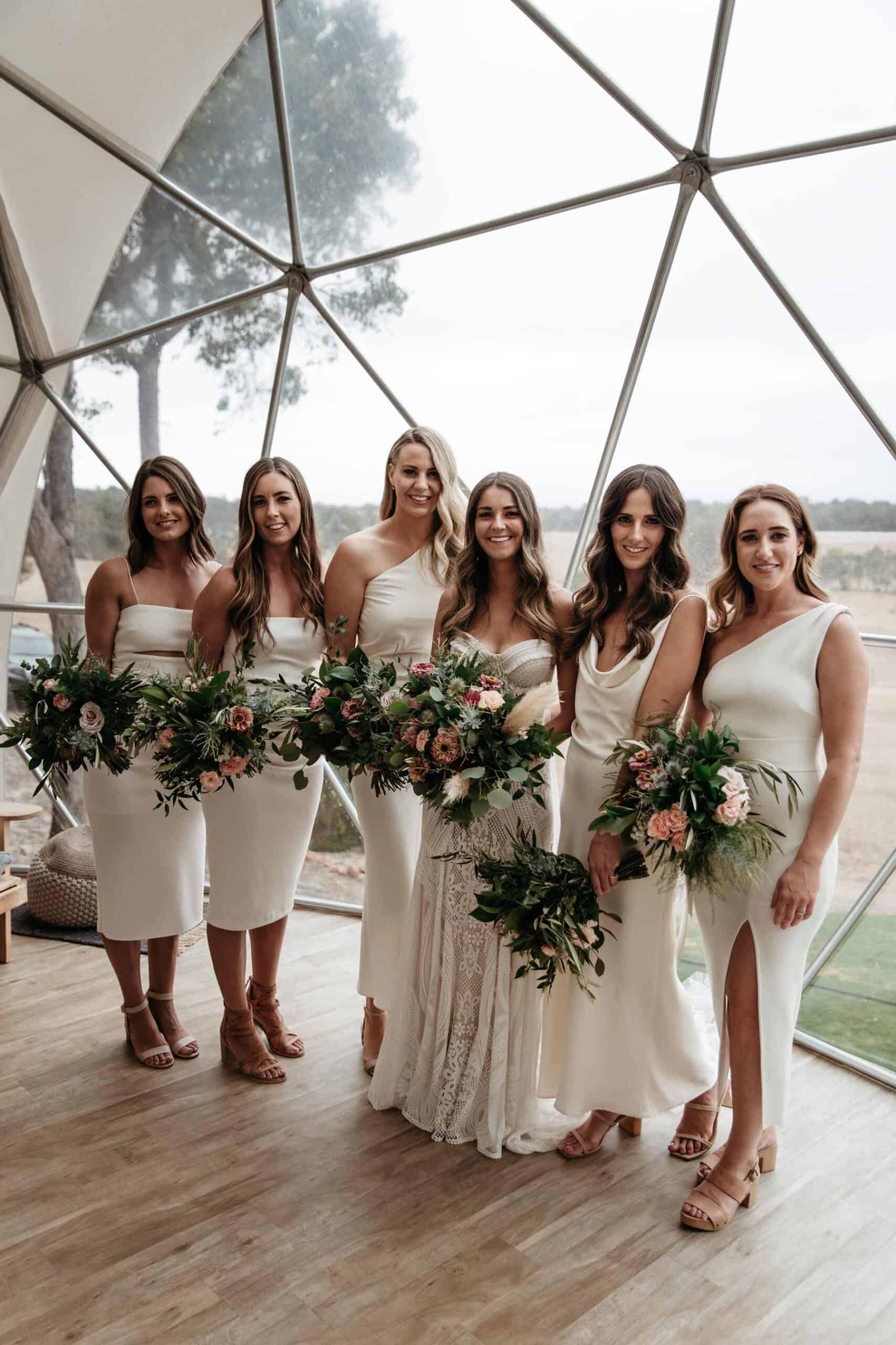 all-in-white modern bridal party