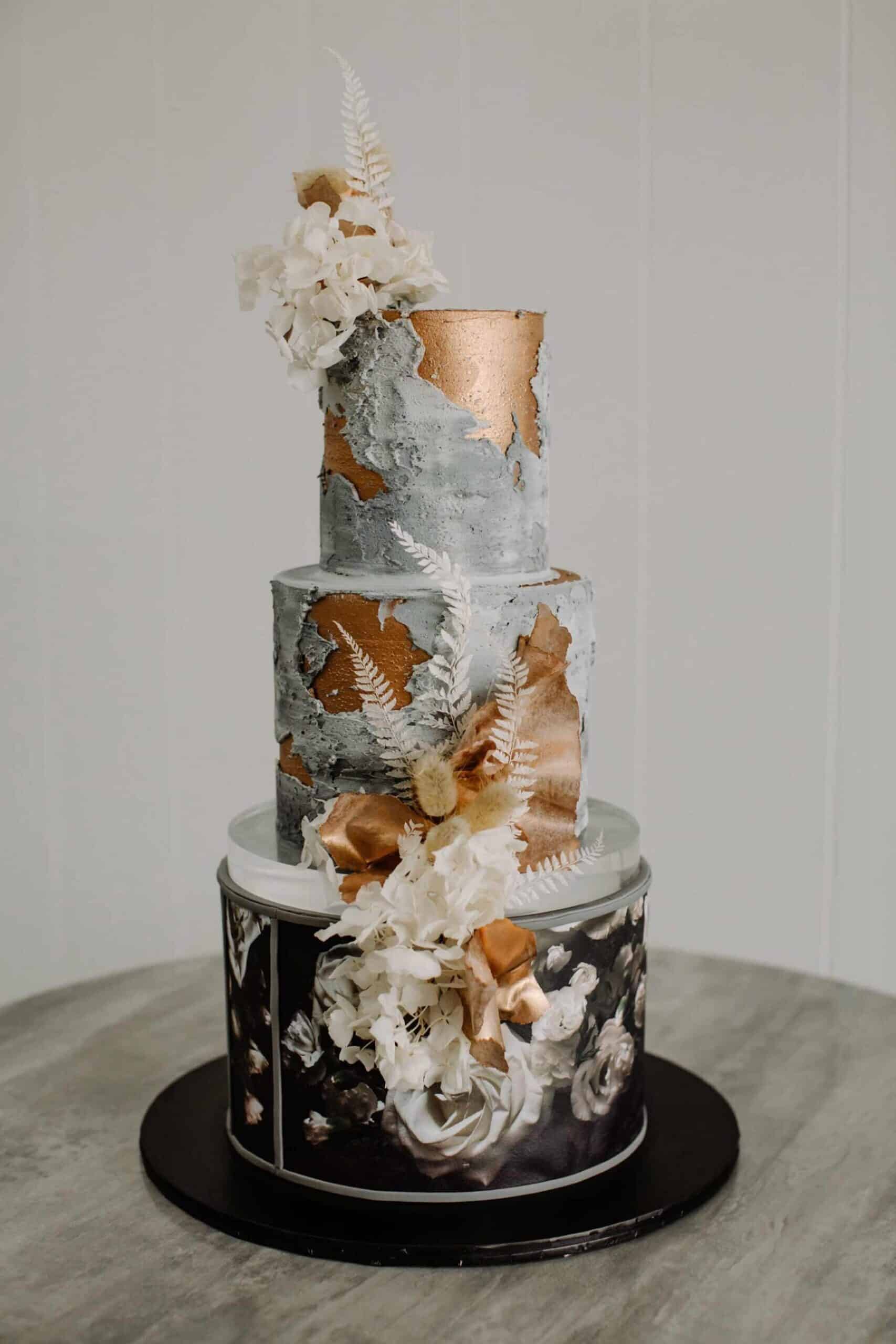 concrete and copper wedding cake
