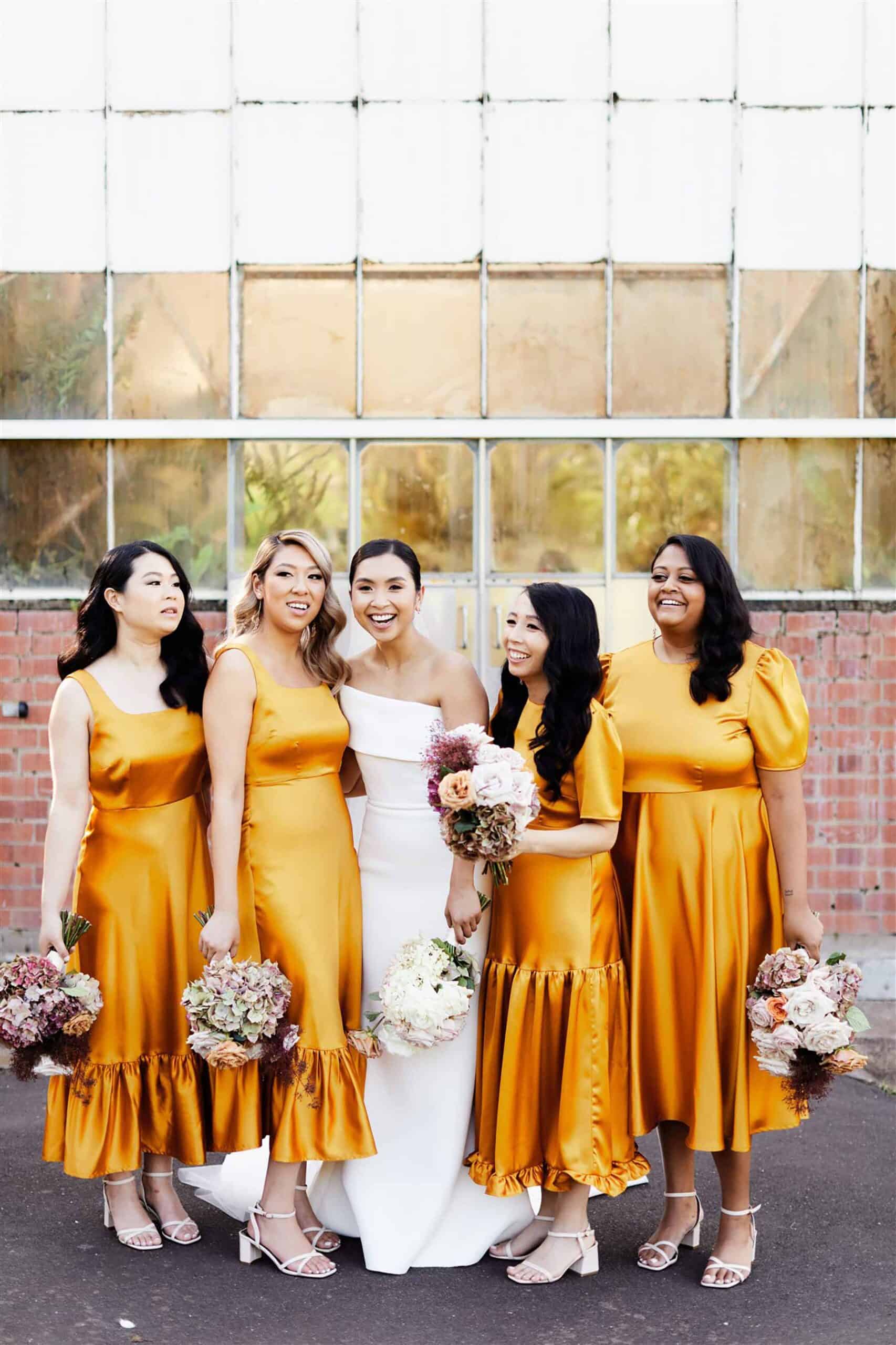 mustard-yellow bridesmaid dresses