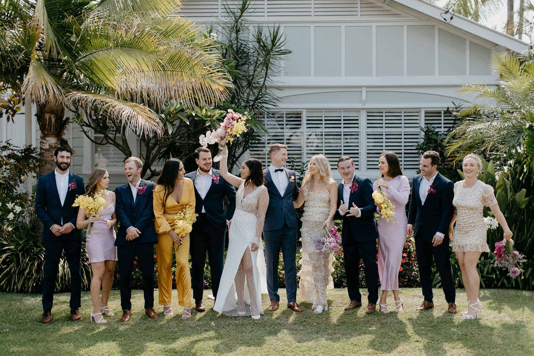 modern and colourful bridal party