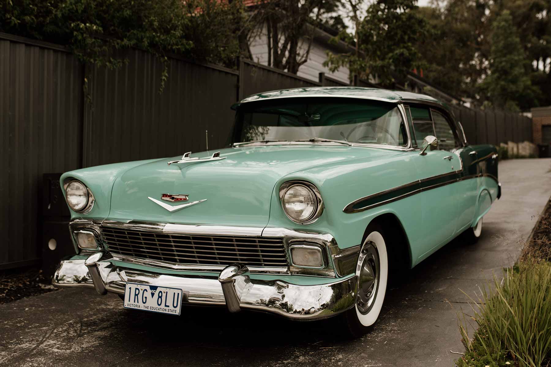 vintage mint wedding car