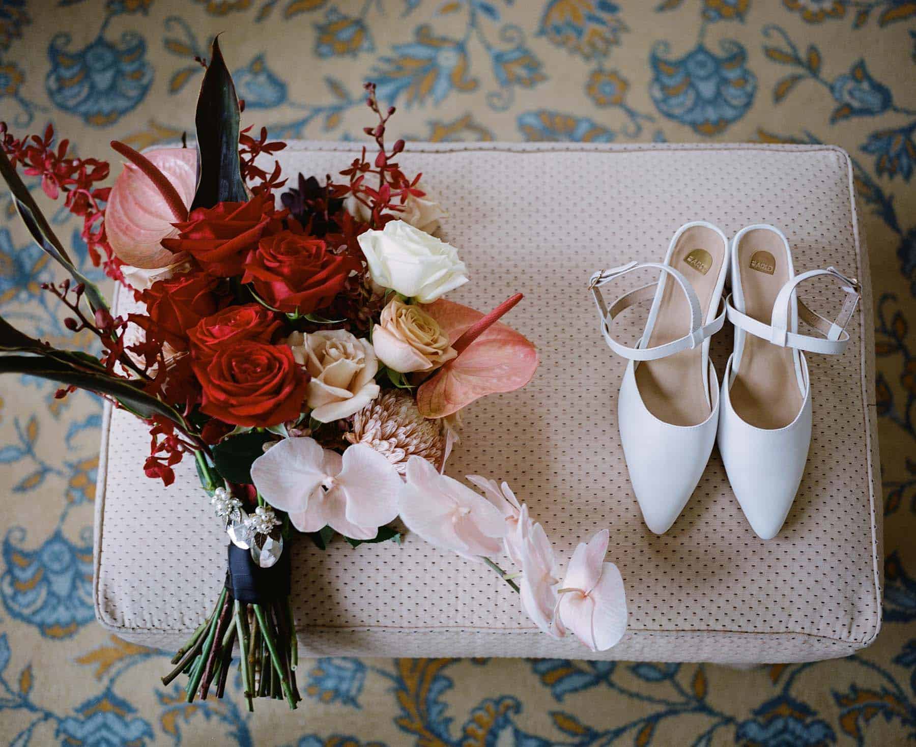Chic wedding shoes and bouquet