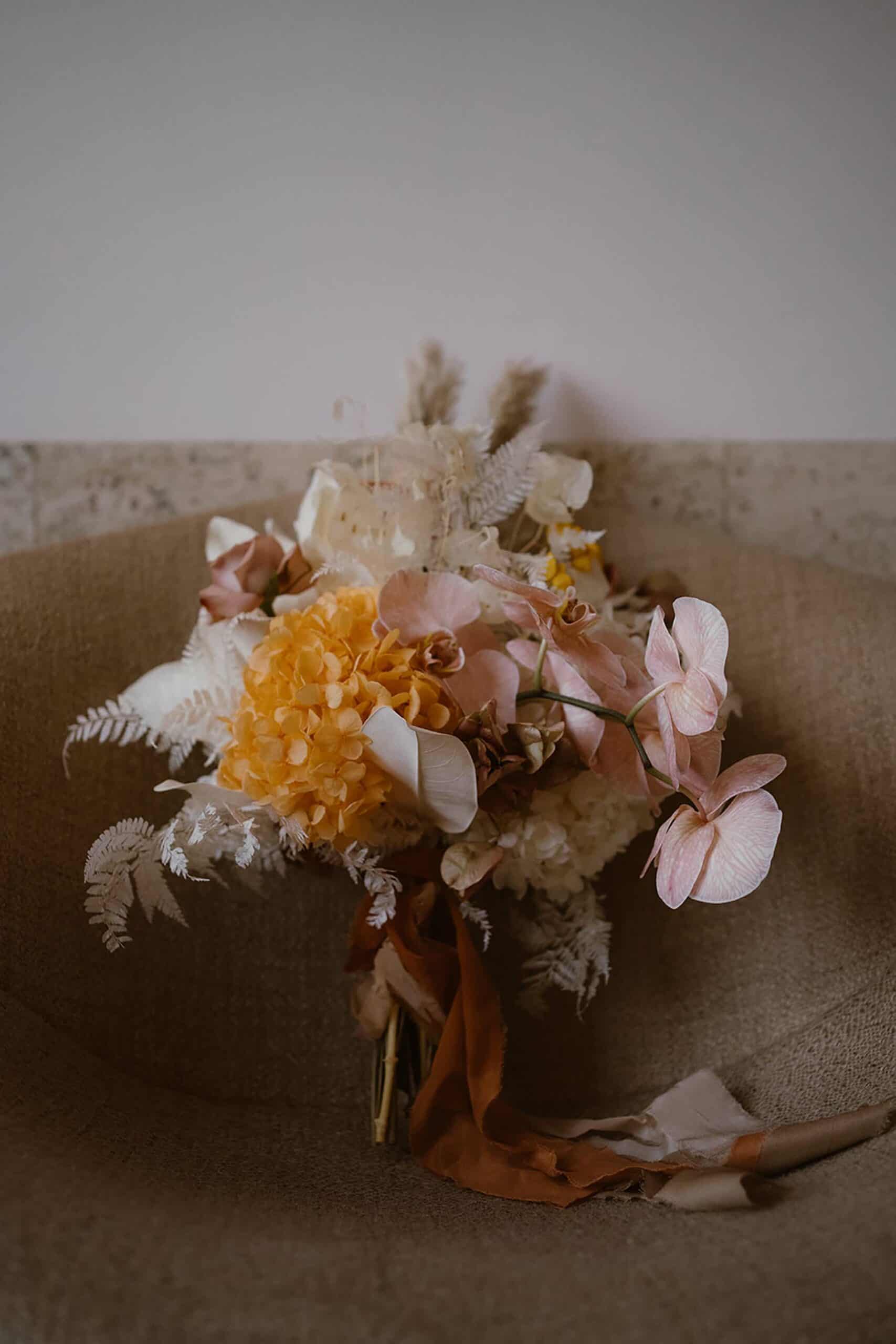 Dried Floral and fresh pink roses Bouquet by Wylde Magnolia 