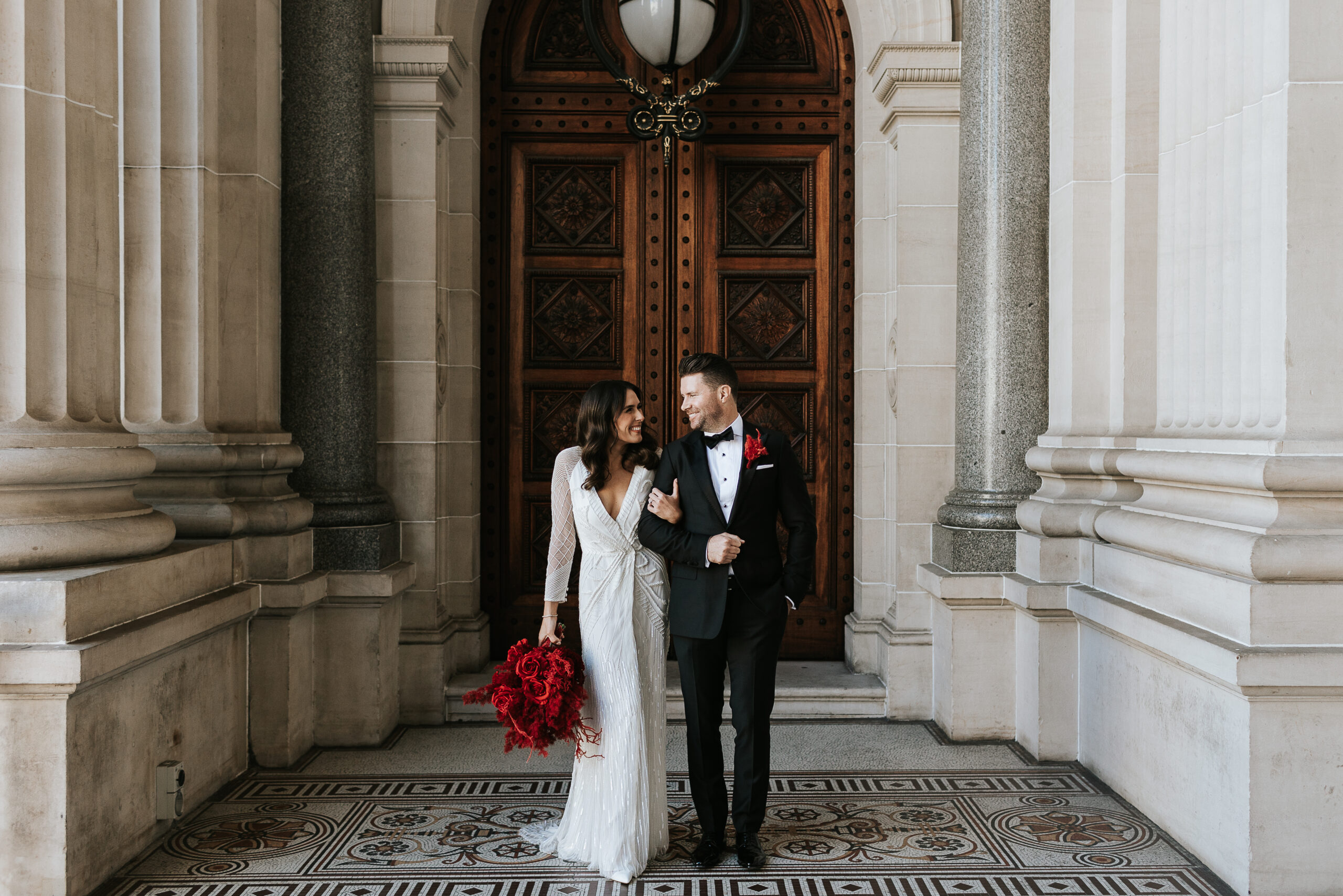 Gorgeous non-traditional modern bride and groom outfit for a